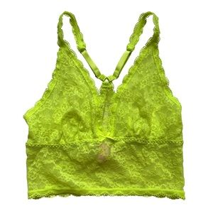 Victoria's Secret Neon Green Lace Bralette Women’s Medium Plunge Longline New